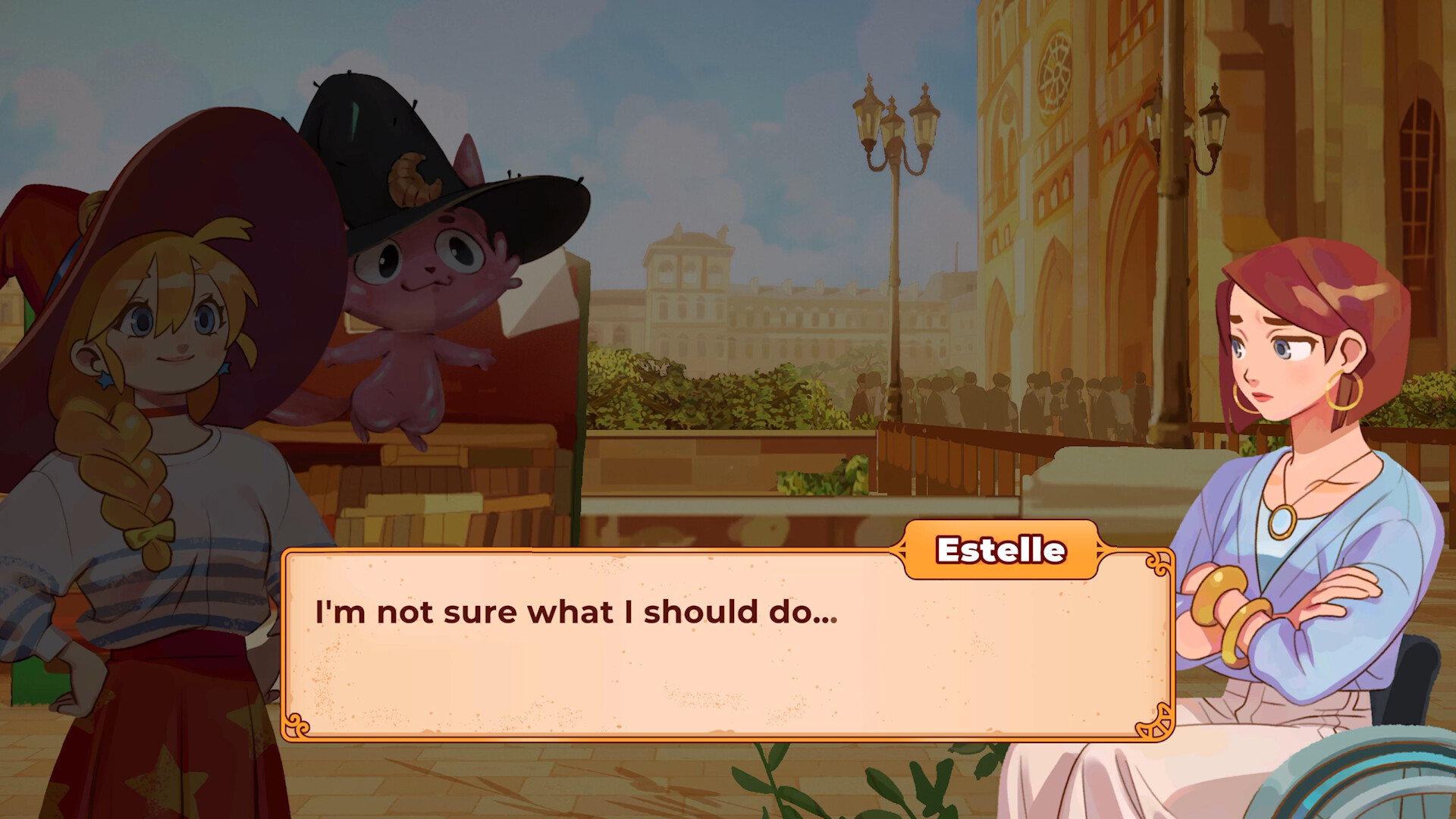 Estelle speaking with Lunne and Orio